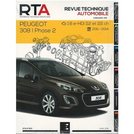 REVUE TECHNIQUE PEUGEOT 308 1 phase 2 (2011 à 2014) RTA 803 | 9782726801659 |