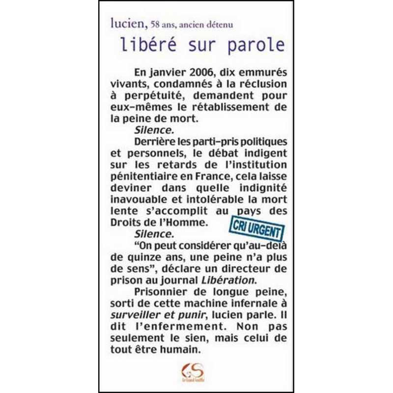 Libéré sur parole de Lucien Ed. Le Grand Souffle | 9782916492063 |
