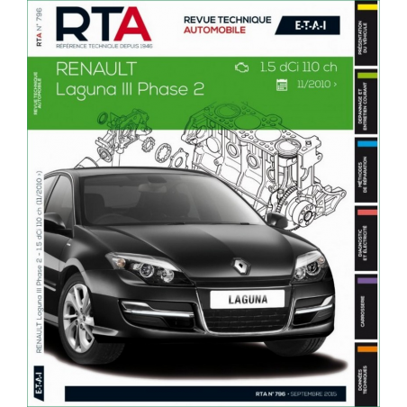 REVUE TECHNIQUE RENAULT LAGUNA 3 PHASE 2 Diesel (2010 à 2013) - RTA B796 | 9782726879658 |