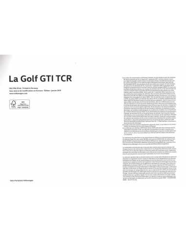 Dépliant VOLKSWAGN GOLF 7 GTI TCR (07/2019) Français | VW03 - Ref: 915.39.46 |