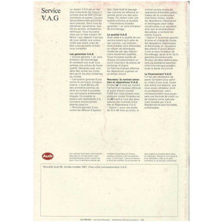 Catalogue Nouvelle AUDI 80 (Français) 1986 | AUDI36 |