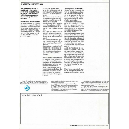 Catalogue VOLKSWAGEN TRANSPORTER T3 (Français) 1988 | VW028 |