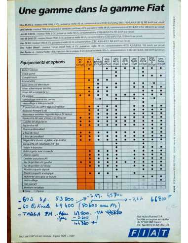 Dépliant FIAT UNO 45/45S Moteur Fire 1000 (Français) 1989 | FIAT11 |