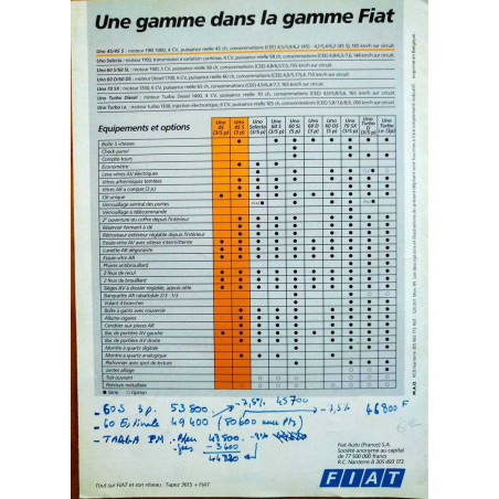 Dépliant FIAT UNO 45/45S Moteur Fire 1000 (Français) 1989 | FIAT11 |