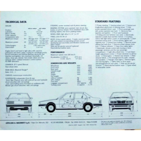 Brochure Maserati 430 2.8i Biturbo (Anglais) 1989 | MAS012 |