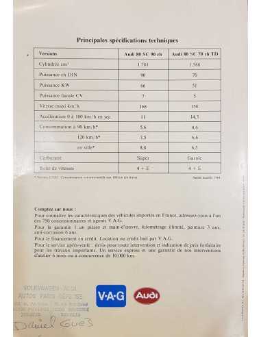 Dépliant AUDI 80 SC ( Français ) 03/1984 | AUDI067 |