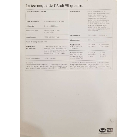 Brochure AUDI 90 QUATTRO ( Français ) 09/1984 | AUDI071 |