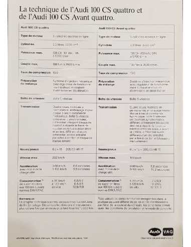 Dépliant Les Nouvelles AUDI 100 CS QUATTRO ( Français ) 09/1984 | AUDI081 |