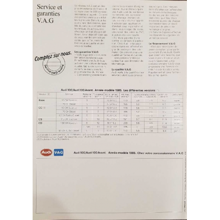 Catalogue AUDI 100- AUDI 100 Avant ( Français ) 08/1984 | AUDI086 |