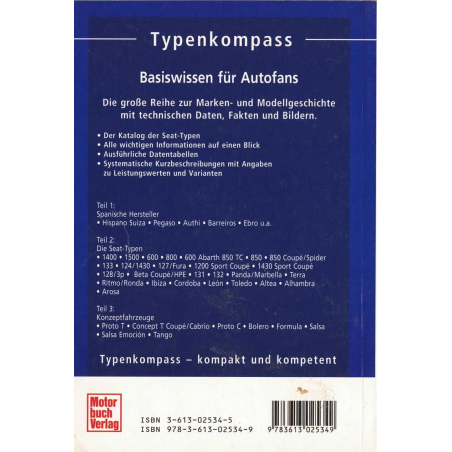 Seat Alle Modelle seit 1953 (Typenkompass) Ed. Motorbuch | 9783613025349 |