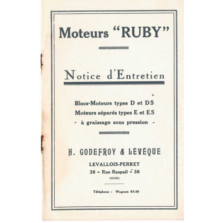 Moteurs "RUBY" Notice d'entretien | RUBY |