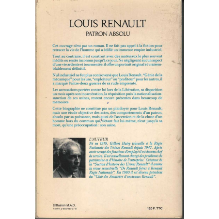 LOUIS RENAULT PATRON ABSOLU de Gilbert HATRY | 9782902667079 |