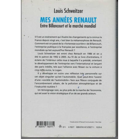Louis Schweitzer - Mes années Renault | 9782070763771 |