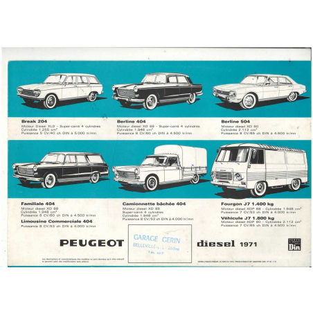 Brochure Peugeot Voitures et Véhicules utilitaires Diesel (1970) - Français | PEU23 |