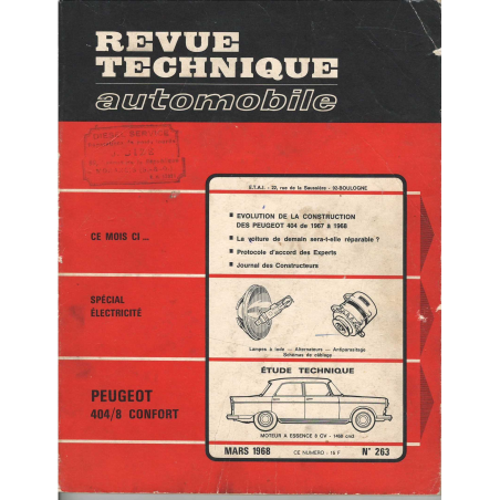 Peugeot 404/8 confort - Revue Technique N°263 | RTA 263 |
