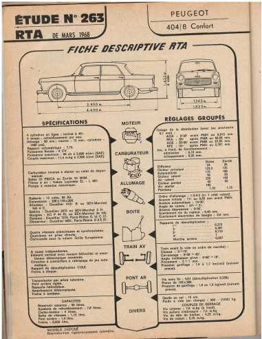 Peugeot 404/8 confort - Revue Technique N°263 | RTA 263 |