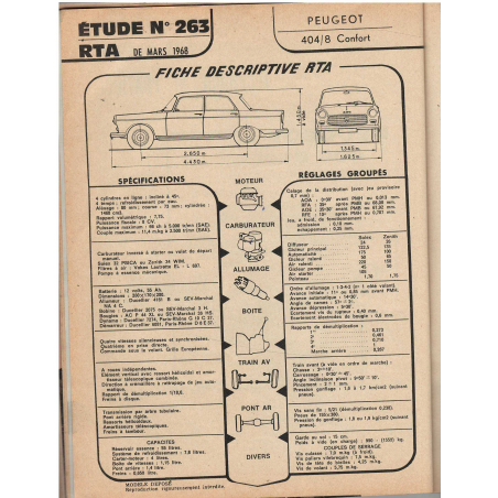 Peugeot 404/8 confort - Revue Technique N°263 | RTA 263 |