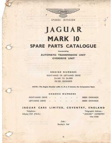 Spare Parts Catalogue for JAGUAR Mark 10 Models (Original) | Jaguar Mark |