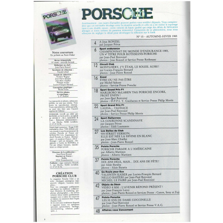 Magazine Porsche Club N°15 (1985) | Porsche Club 15 |