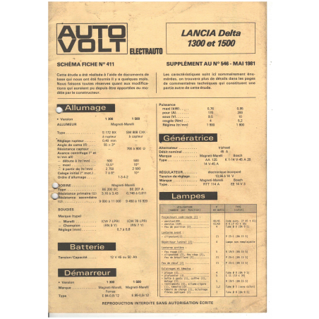 Lancia Delta 1300 et 1500 Documentation Electrique (1981) - 25 Pages | LAN39 |