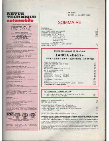 Revue Technique Lancia DEDRA Essence et Diesel- RTA N°535 | RTA 533 |