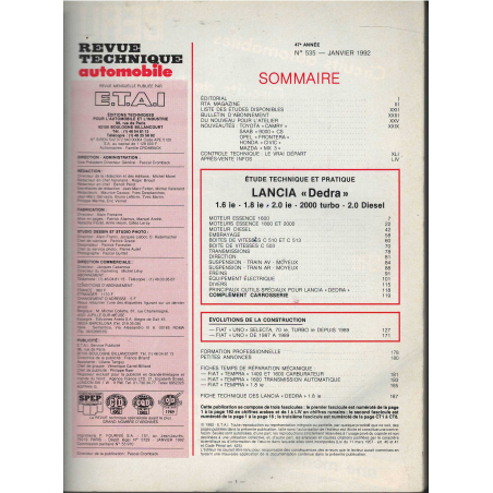 Revue Technique Lancia DEDRA Essence et Diesel- RTA N°535 | RTA 533 |