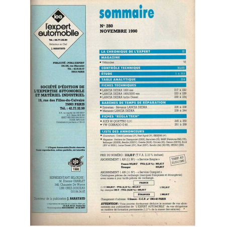 Etude Technique Lancia DEDRA Essence et Diesel - N°280 | EA280 |