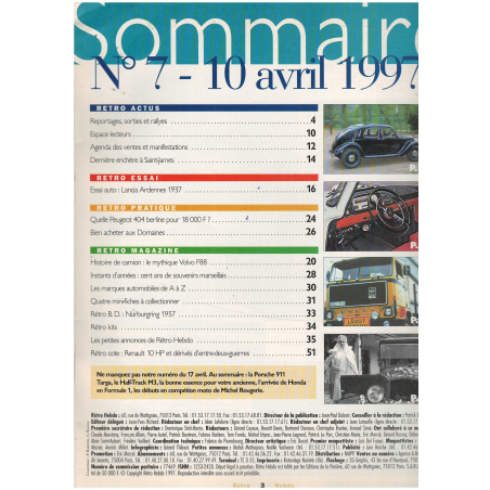 Lancia Ardennes Retro hebdo N°7 | RETRO HEBDO N°7 |