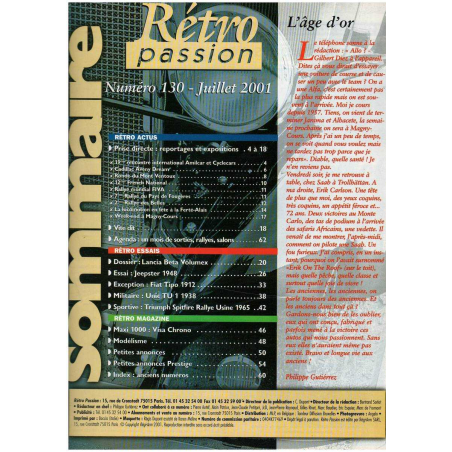 Magazine RETRO PASSION - Lancia BETA VOLUMEX (N°130 Juillet 2001) | Retro Passion 130 |