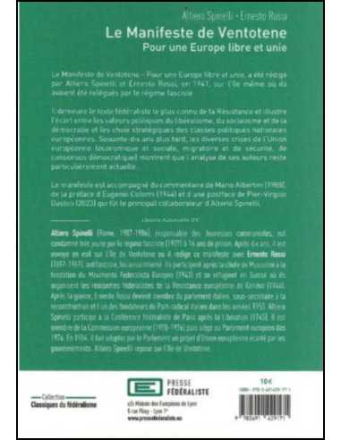 Le manisfeste de Ventotene : Pour une Europe libre et unie | 9782491429171 |