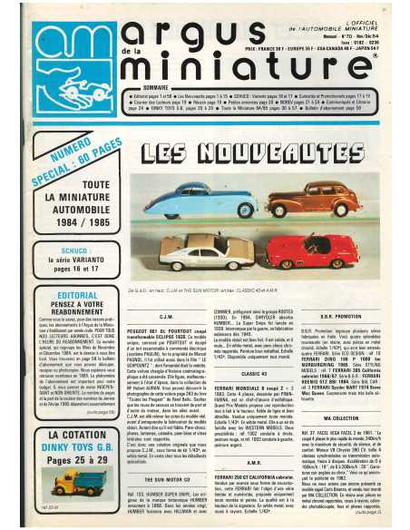Argus de la miniature N°70 «Miniature automobile 1984-1985» Nov-Déc 1984 | ARGUS MINIATURES 70 |