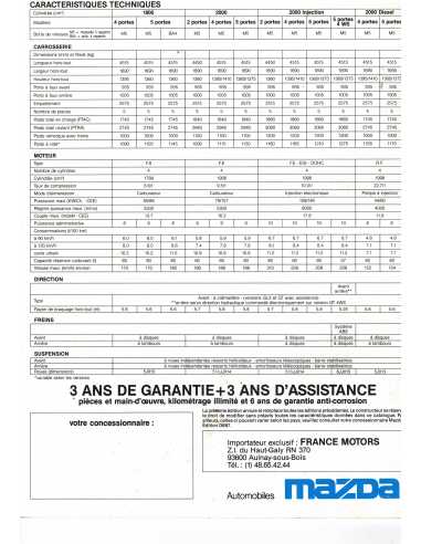 Brochure MAZDA 626 Berlines roues directrices (1987) | MAZ24 |