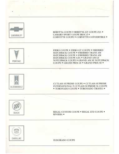 Brochure General Motors Gamme 1988 Sportives (Français) | BUI08 |