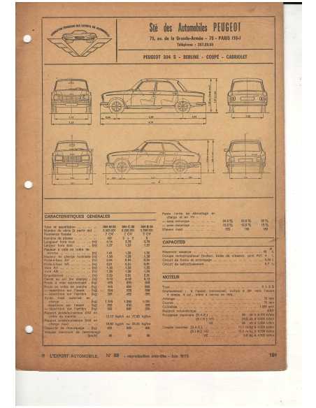 Fiche Technique Peugeot 304 S : Berline / Coupé / Cabriolet | Fiche 304S |