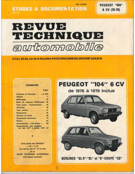 Revue Technique Peugeot 104 GL6 / SL et S Coupé ZS | 2726837131 |