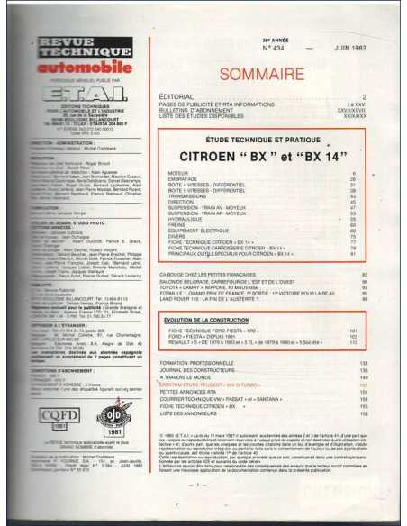 Revue Technique Citroën BX 14 E / RE et TRE - RTA 434 | RTA 434 |