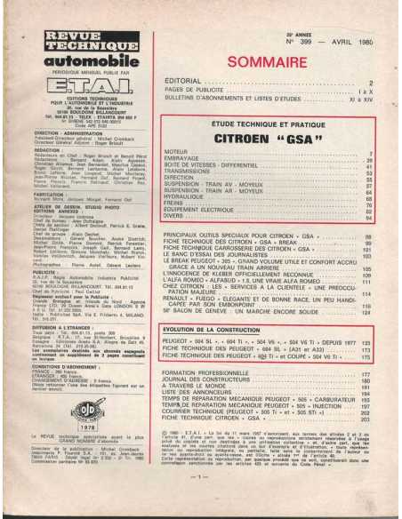 Revue Technique Citroën GSA Berline et Break - RTA 399 | RTA 399 |