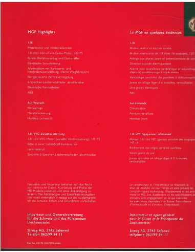 Brochure / Dépliant MGF 1995 - 1.8i Twin-cam (Français) | MG11 |