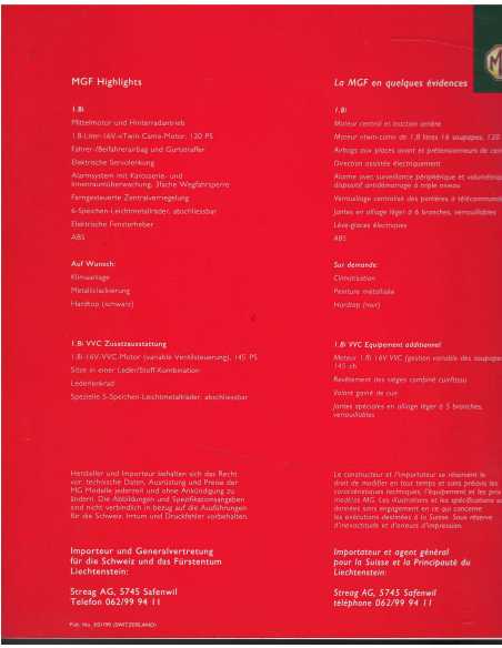 Brochure / Dépliant MGF 1995 - 1.8i Twin-cam (Français) | MG11 |