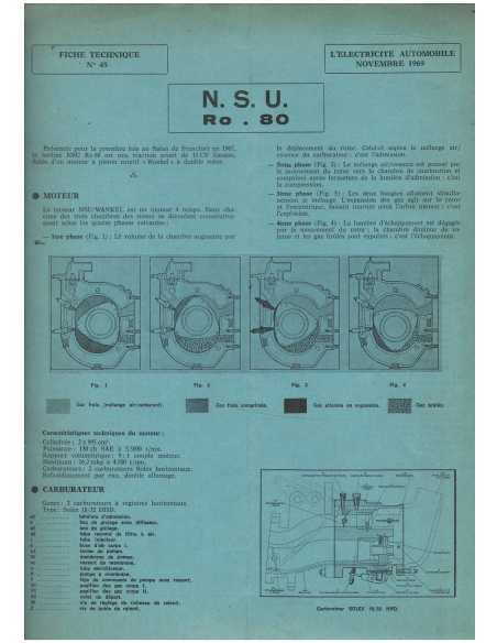 Fiche Technique Electricité NSU RO.80 (Moteur NSU/Wankel, carburateur Solex) Français 1969 | Fiche Technique NSU |