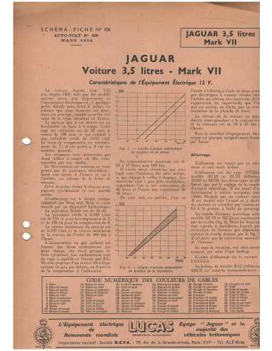 Jaguar 3.5 Litres Mark VII - Schéma-Fiche Electrique (Français) 1954 | Fiche Technique Jaguar |