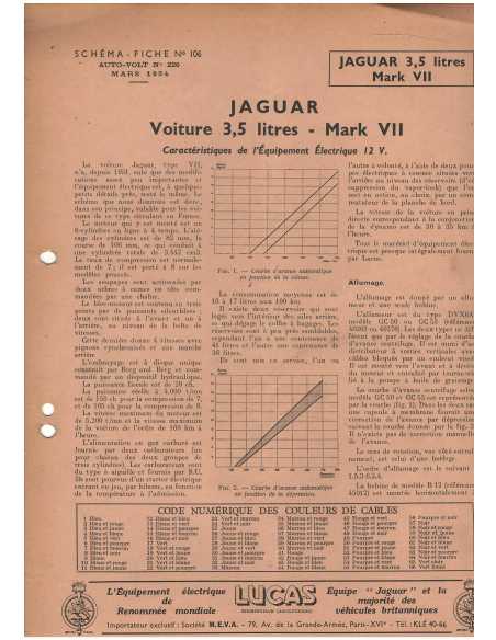 Jaguar 3.5 Litres Mark VII - Schéma-Fiche Electrique (Français) 1954 | Fiche Technique Jaguar |