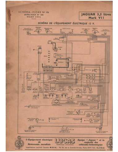 Jaguar 3.5 Litres Mark VII - Schéma-Fiche Electrique (Français) 1954 | Fiche Technique Jaguar |