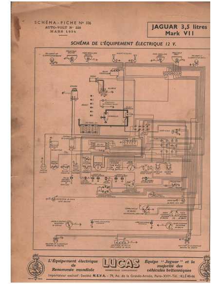 Jaguar 3.5 Litres Mark VII - Schéma-Fiche Electrique (Français) 1954 | Fiche Technique Jaguar |