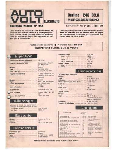 Mercedes Berline 240 D3.3 - Schéma-Fiche Electrique (Français) 1975 | Fiche Technique Mercedes Berline 240 |