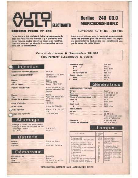 Mercedes Berline 240 D3.3 - Schéma-Fiche Electrique (Français) 1975 | Fiche Technique Mercedes Berline 240 |
