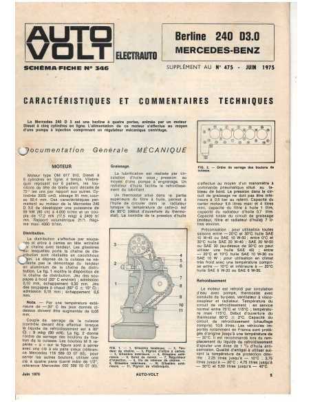 Mercedes Berline 240 D3.3 - Schéma-Fiche Electrique (Français) 1975 | Fiche Technique Mercedes Berline 240 |
