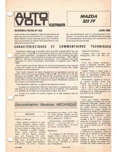 SCHEMA-FICHE AUTO-VOLT MAZDA 323 FF N° 423 JUIN 1982 | Schema fiche 423 |