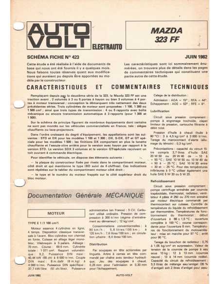 SCHEMA-FICHE AUTO-VOLT MAZDA 323 FF N° 423 JUIN 1982 | Schema fiche 423 |