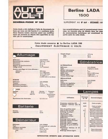 SCHEMA-FICHE AUTO-VOLT LADA 1500 BERLINE ° 340 12/1974 | Schema fiche  340 |